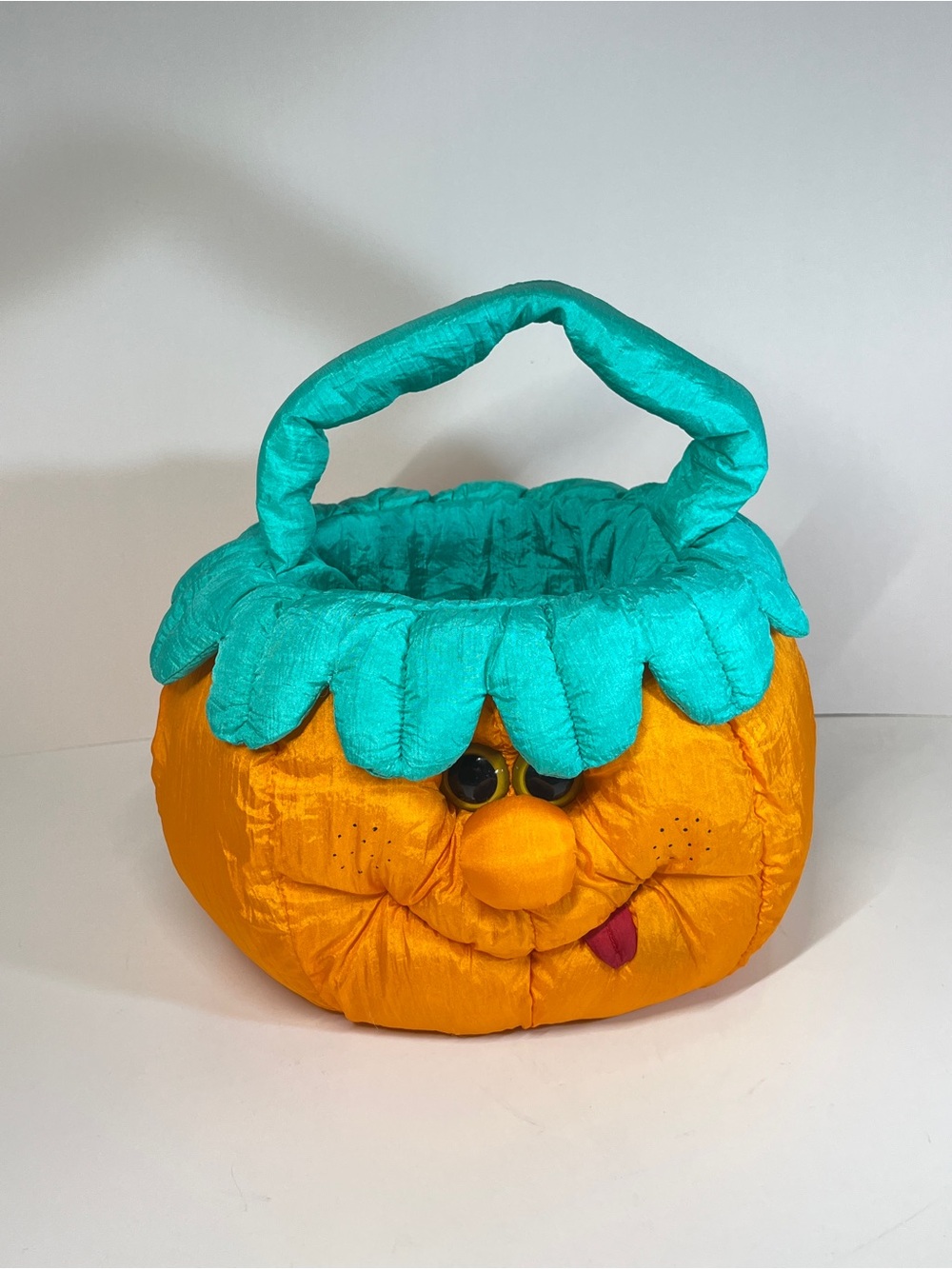 Vintage 1993 90s Pumpkin Jack-o-lantern Plush Halloween Candy Basket Joelson